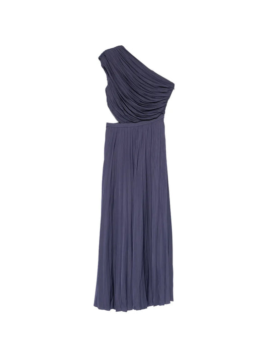 Maje One Shoulder Pleated Midi Dress