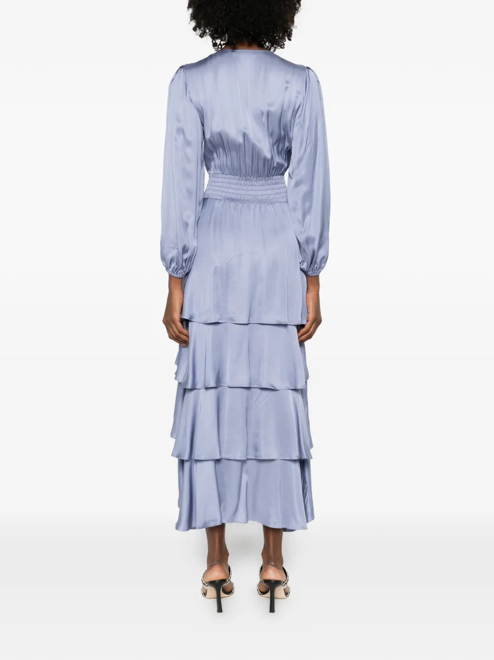 Maje Ruffled V Neck Midi Dress