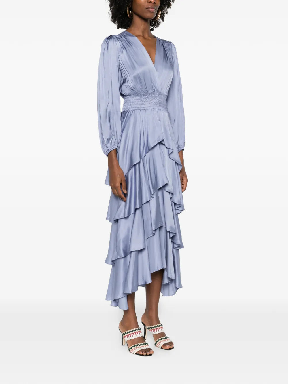 Maje Ruffled V Neck Midi Dress