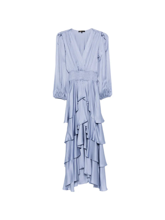 Maje Ruffled V Neck Midi Dress