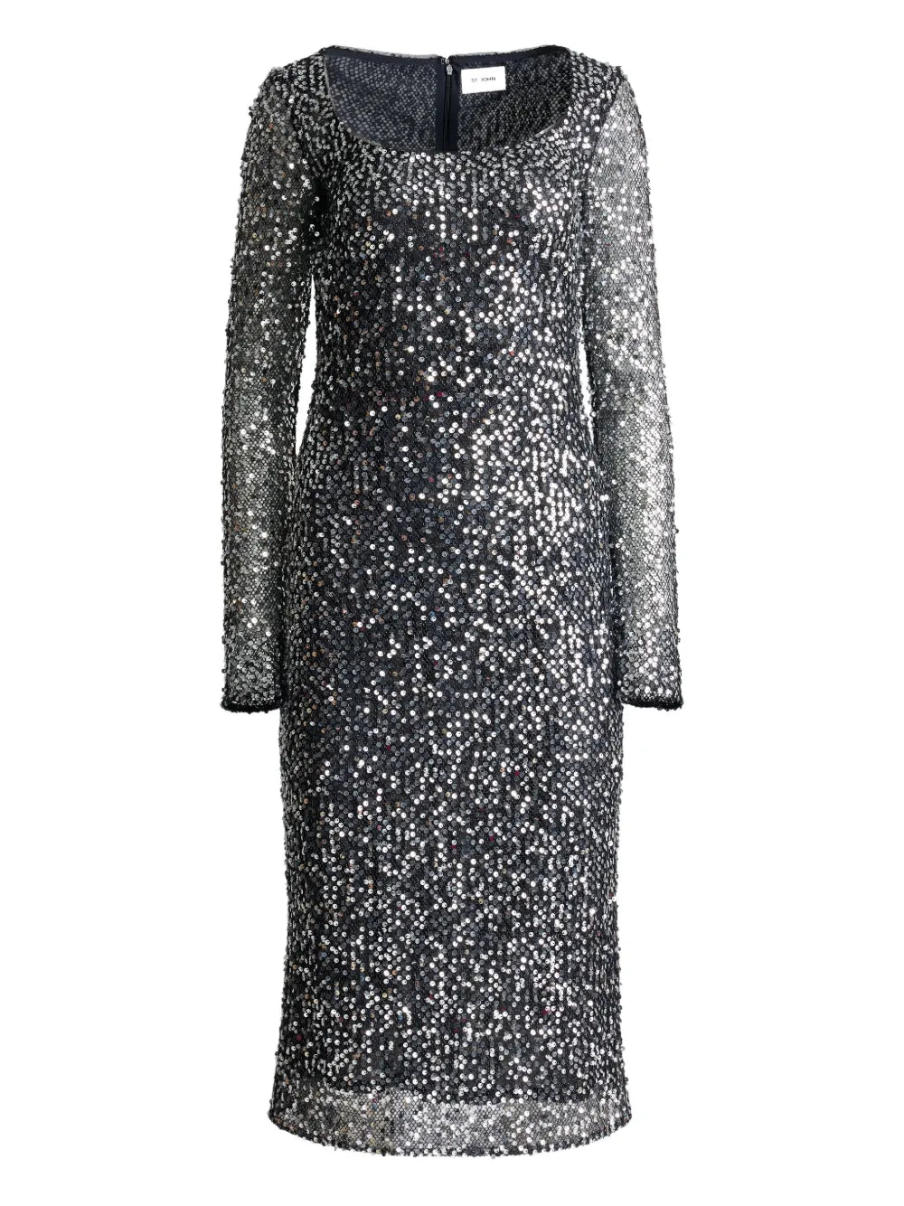 St John Paillette Scoop Neck Midi Dress