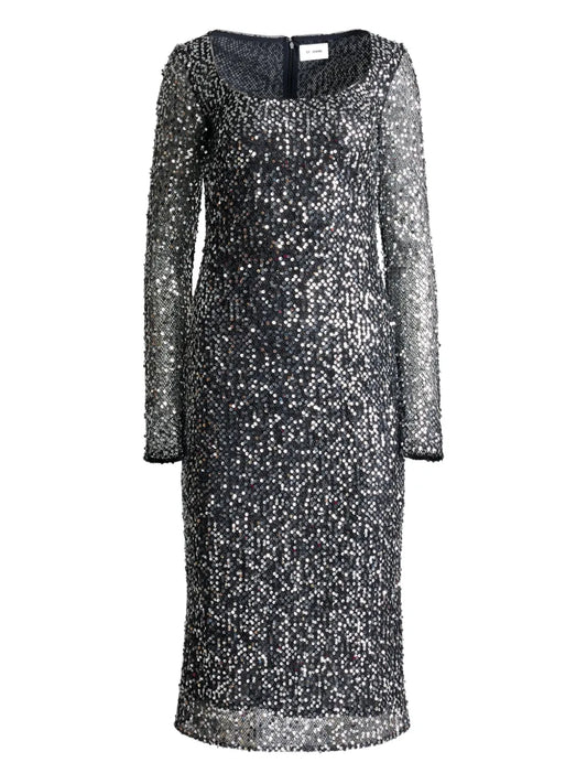 St John Paillette Scoop Neck Midi Dress