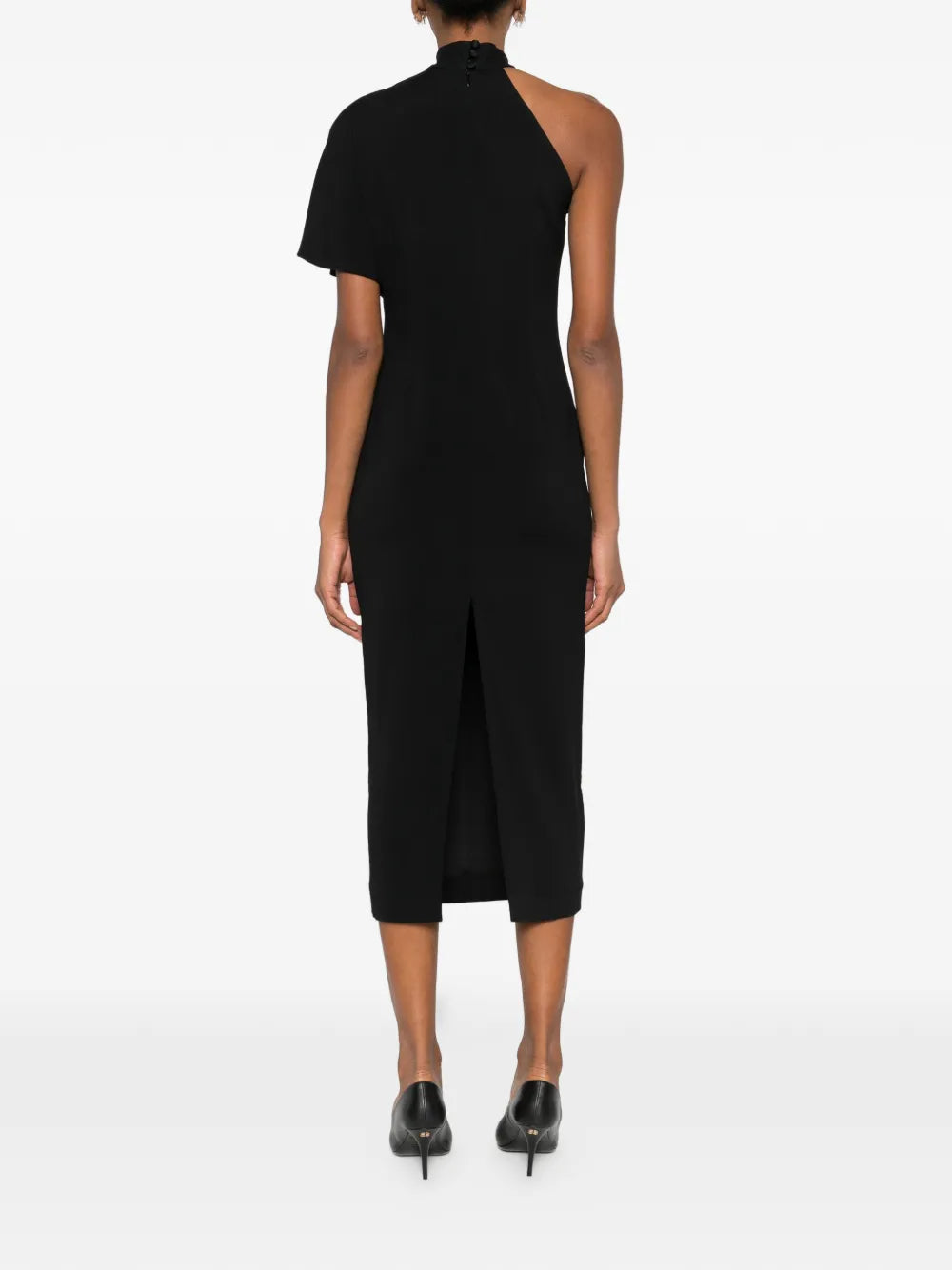 Taller Marmo High Neck Asymmetrical Sleeve Midi Dress