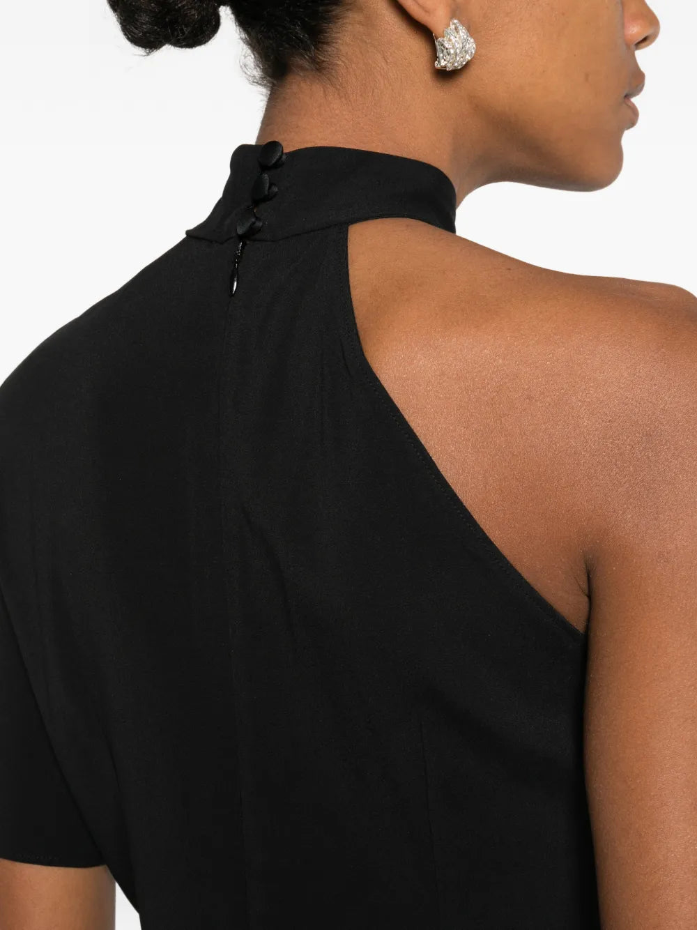 Taller Marmo High Neck Asymmetrical Sleeve Midi Dress