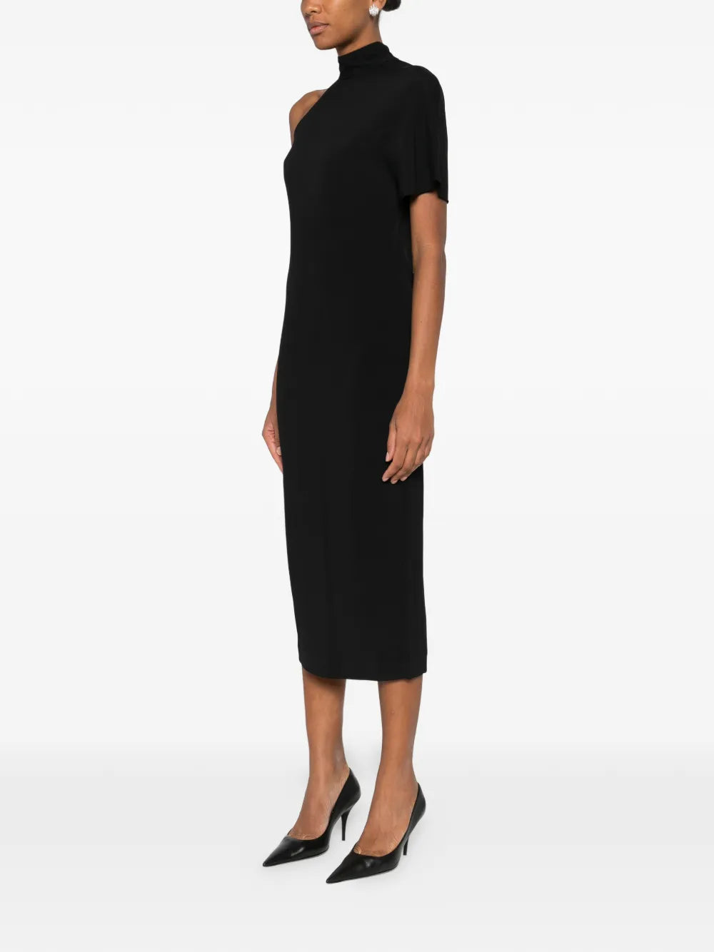 Taller Marmo High Neck Asymmetrical Sleeve Midi Dress