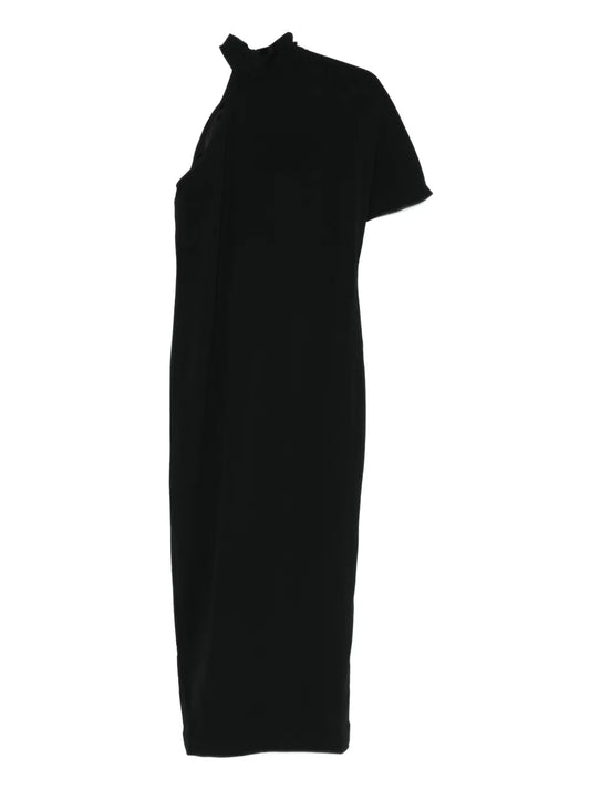 Taller Marmo High Neck Asymmetrical Sleeve Midi Dress
