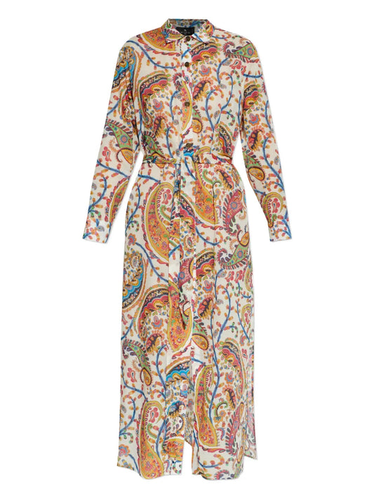 Etro Paisley Pattern Tie Belt Midi Dress