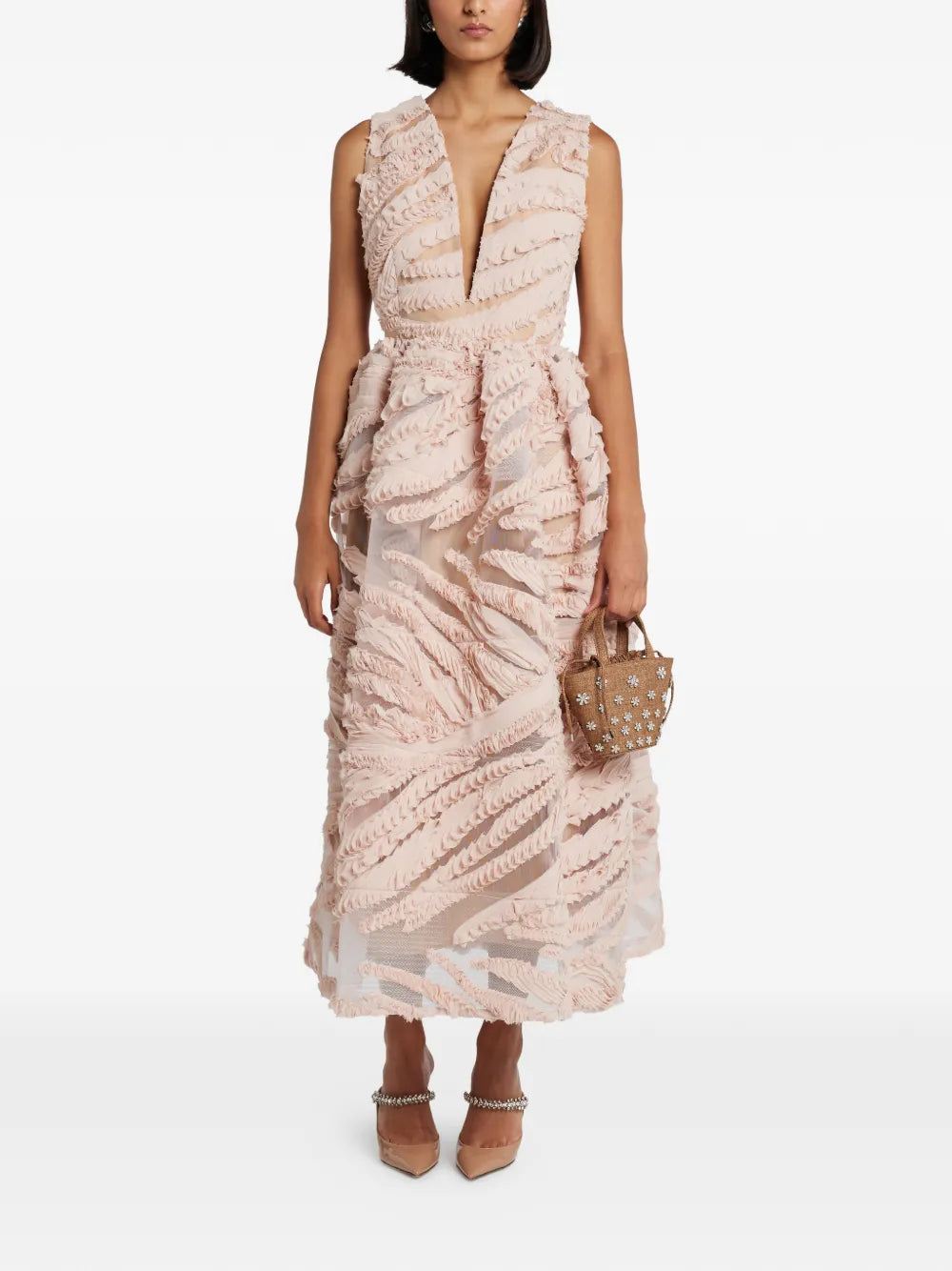 Greta Constantine Ruffled V Neck Dress