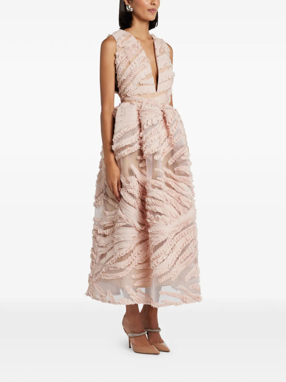 Greta Constantine Ruffled V Neck Dress