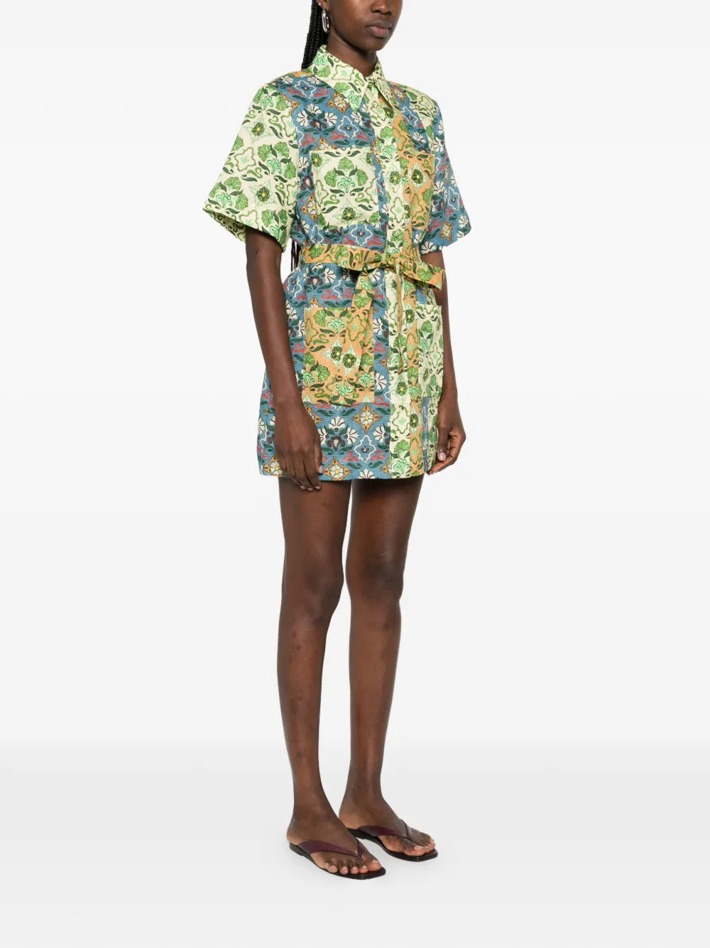 Alemais Ali Spliced Floral Print Belted Mini Dress