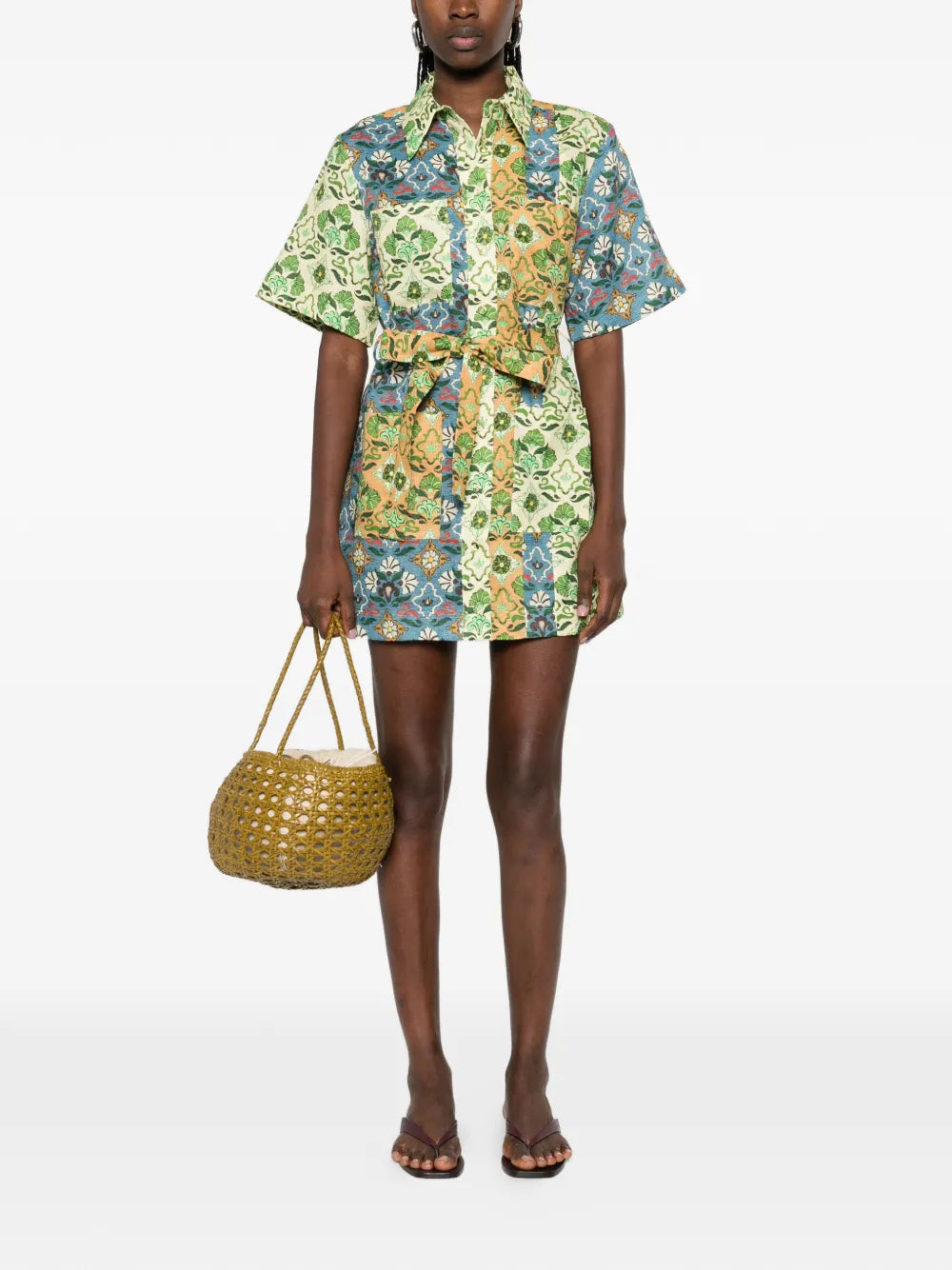 Alemais Ali Spliced Floral Print Belted Mini Dress