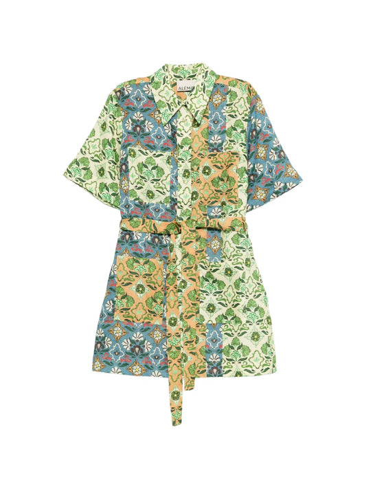 Alemais Ali Spliced Floral Print Belted Mini Dress