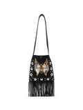 Valentino Garavani Eyelet Embelishment Fringed Hem Shoulder Bag