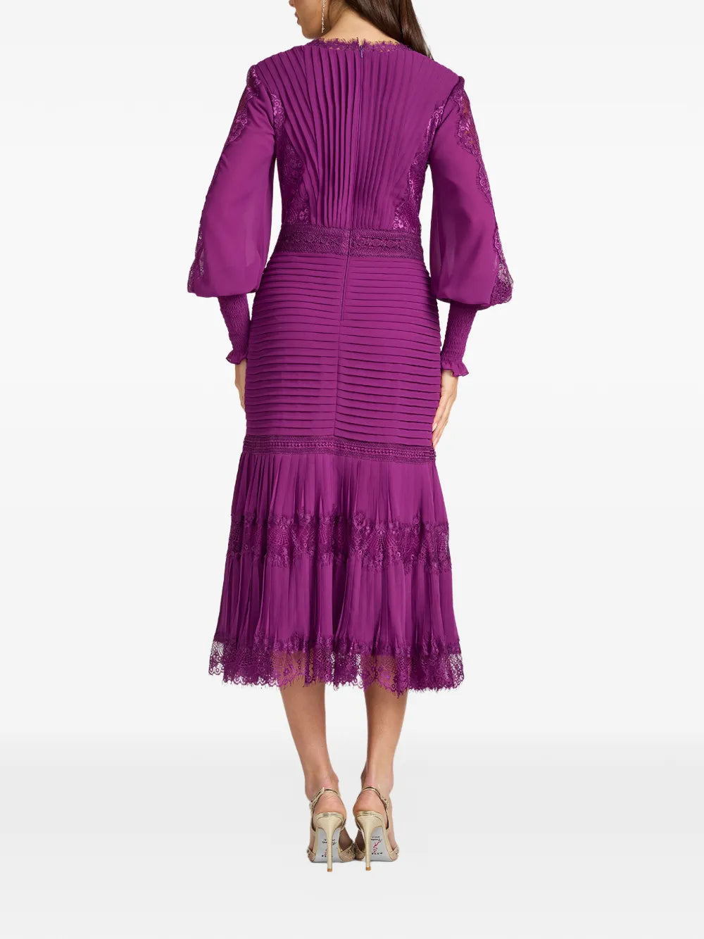 Tadashi Shoji Lace Details Pleated Midi Dress