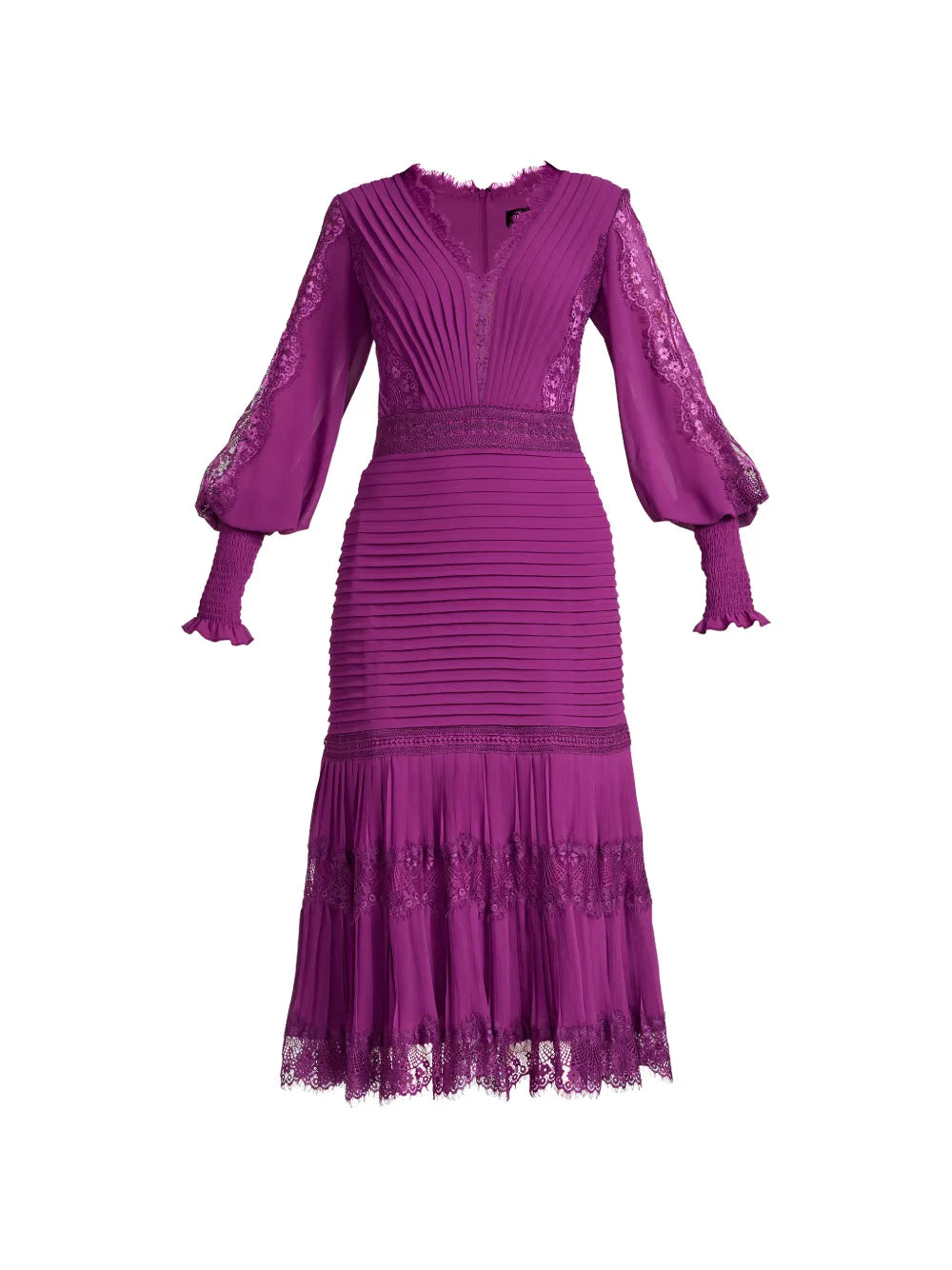 Tadashi Shoji Lace Details Pleated Midi Dress