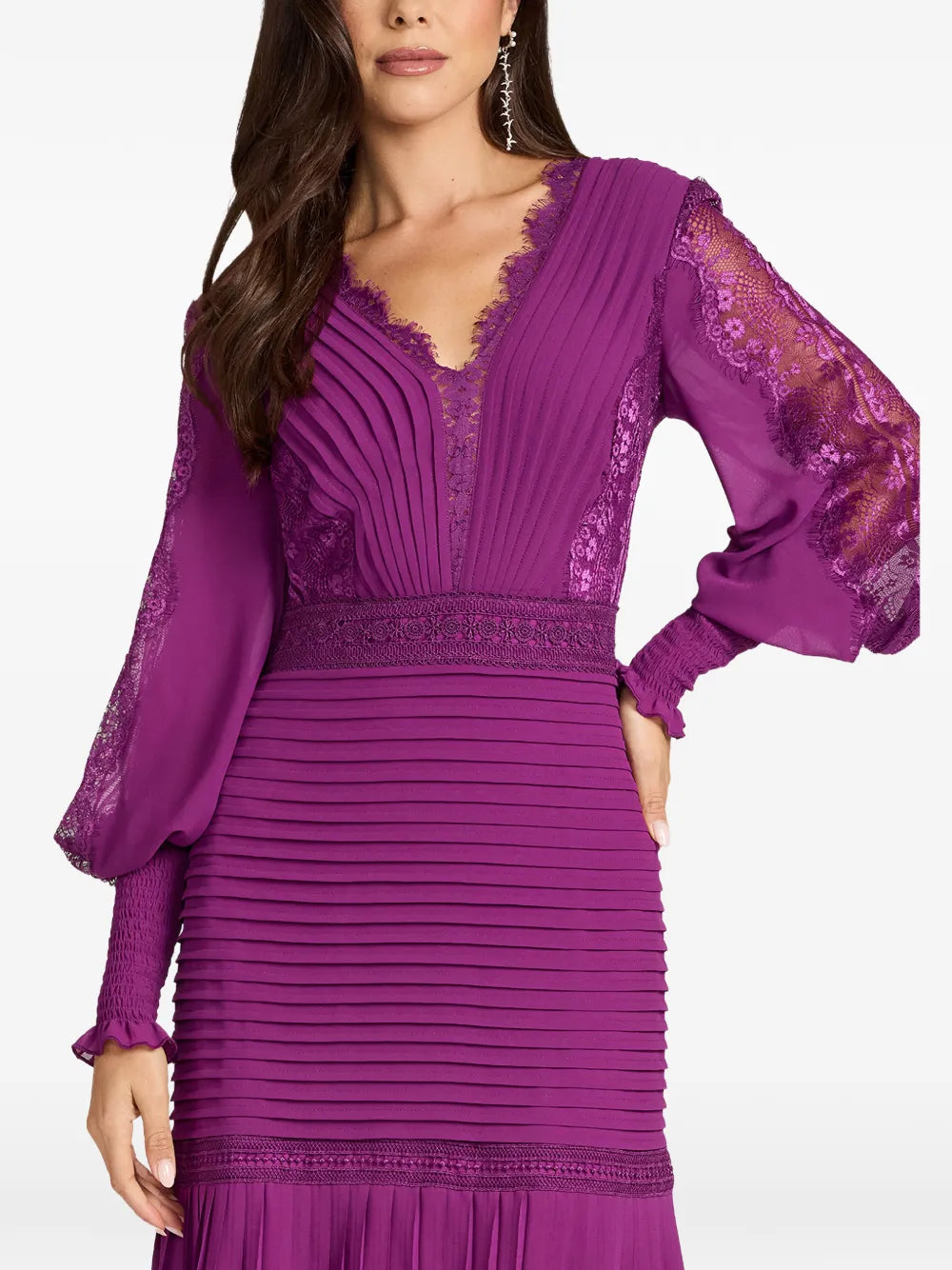 Tadashi Shoji Lace Details Pleated Midi Dress