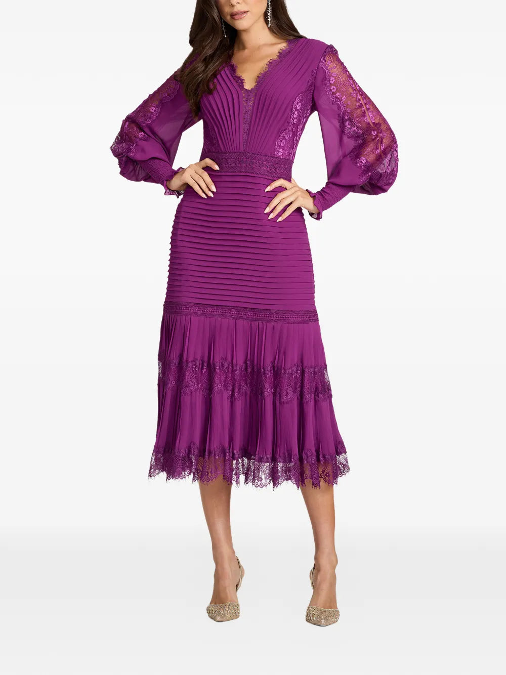 Tadashi Shoji Lace Details Pleated Midi Dress