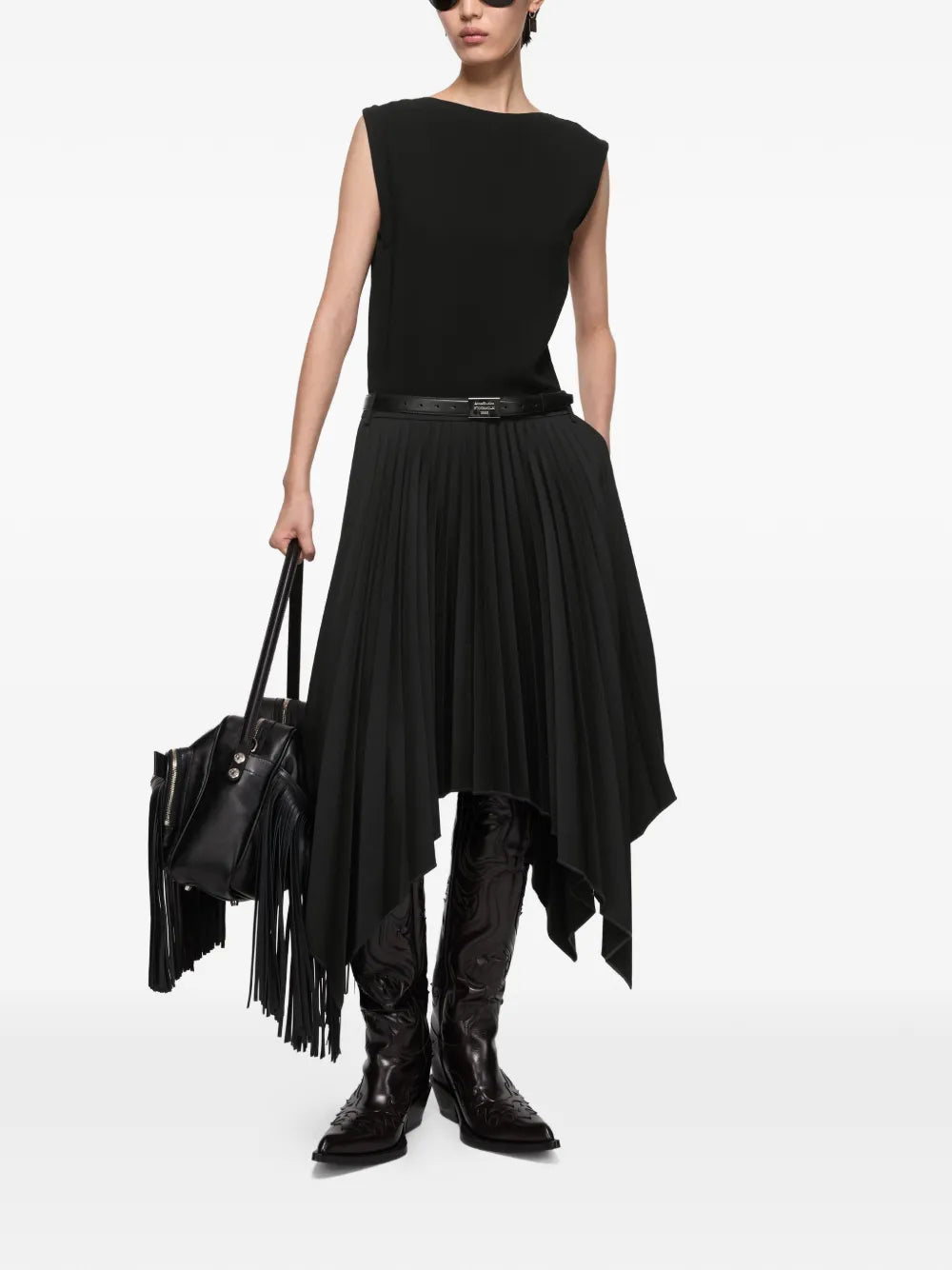 Acne Studios Pleated Asymmetrical Hem Midi Dress