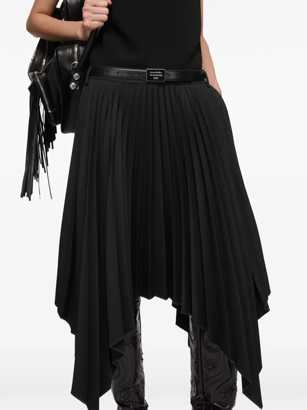 Acne Studios Pleated Asymmetrical Hem Midi Dress