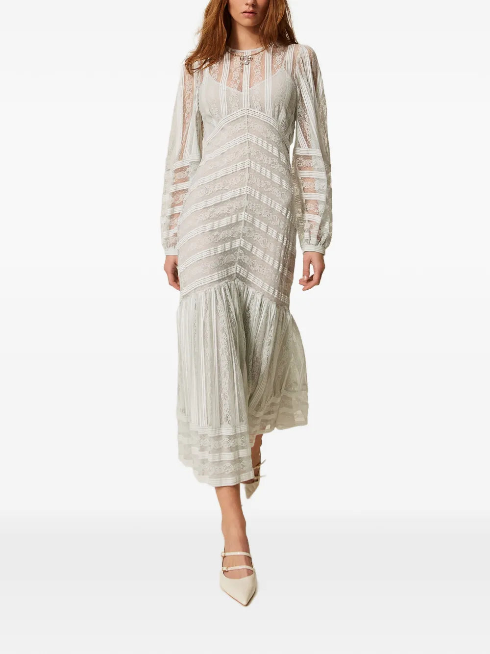 Twinset Striped Laced Midi Dress
