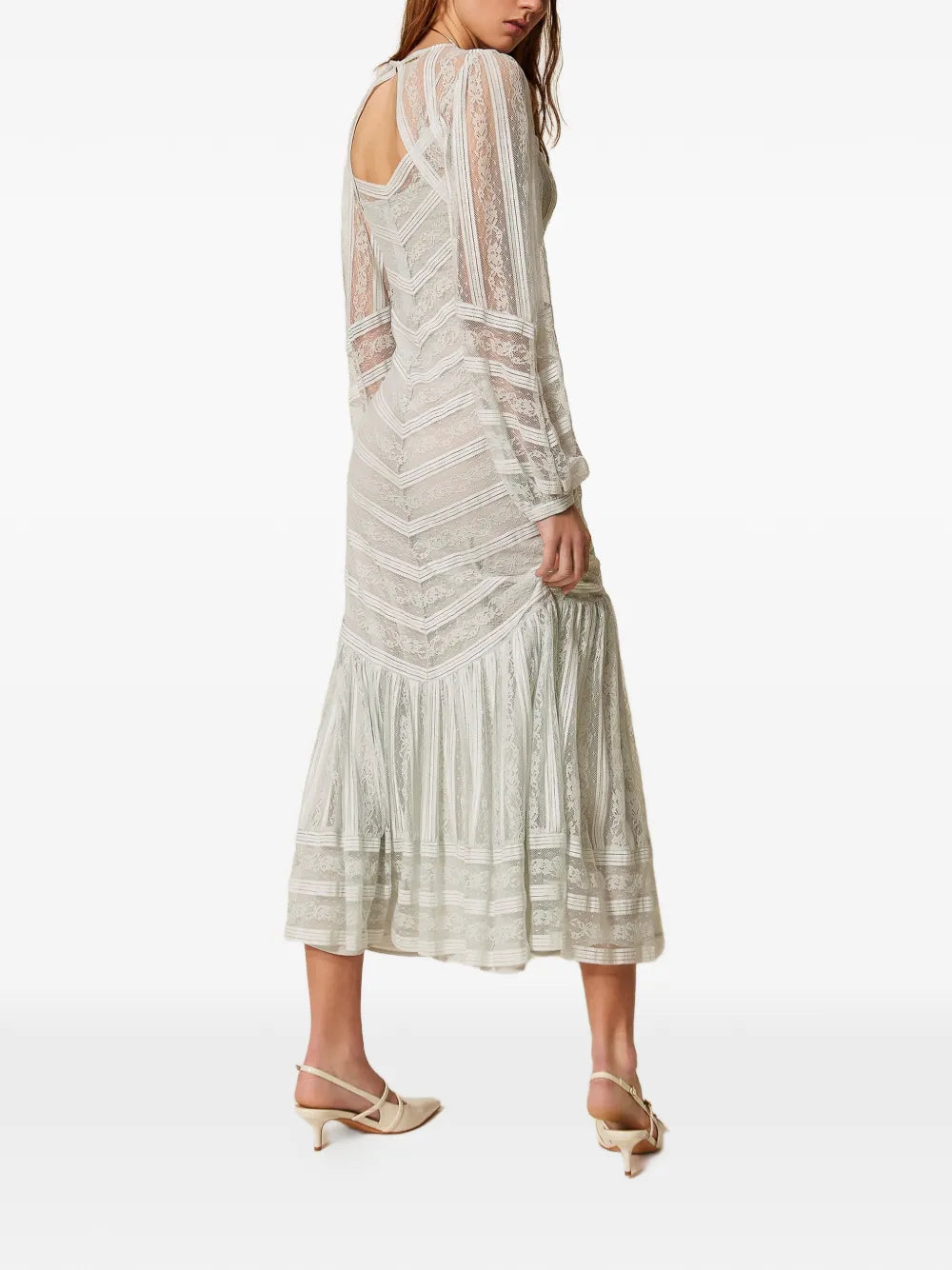 Twinset Striped Laced Midi Dress