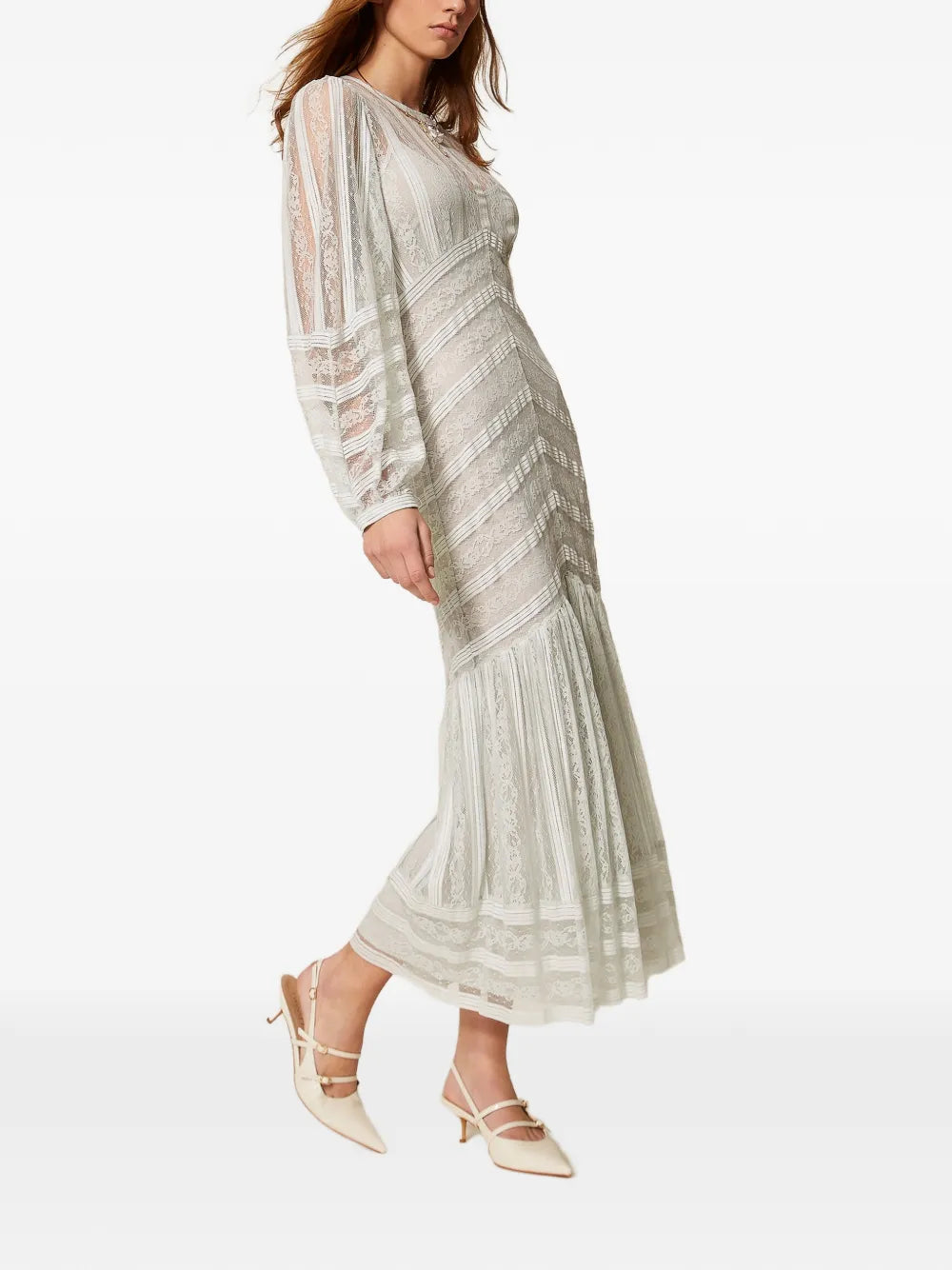 Twinset Striped Laced Midi Dress