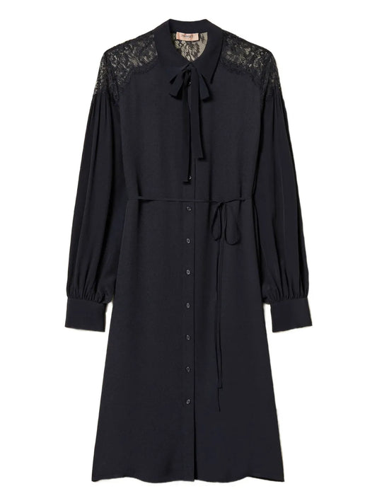 Twinset Lace Panel Georgette Midi Dress