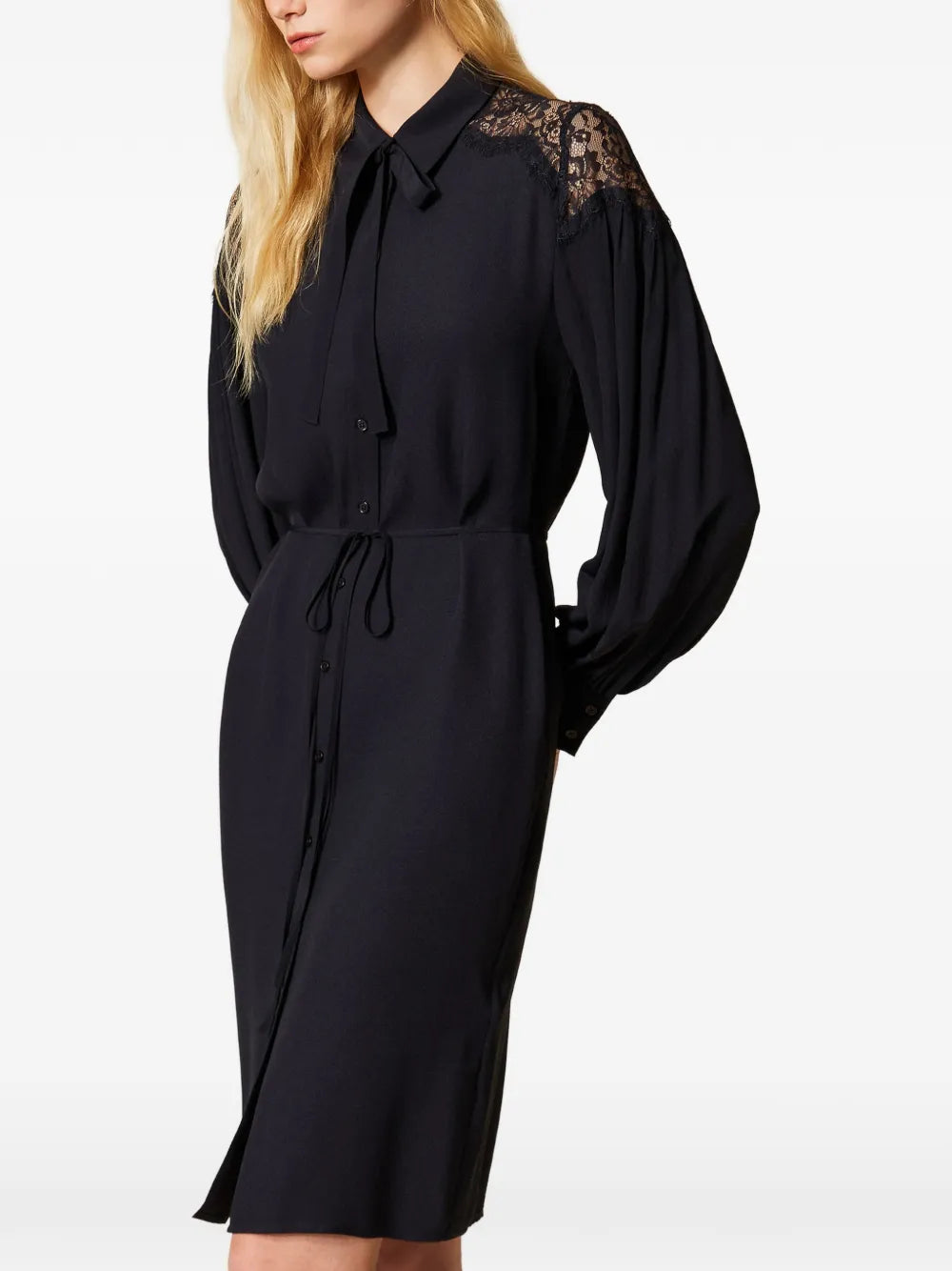 Twinset Lace Panel Georgette Midi Dress