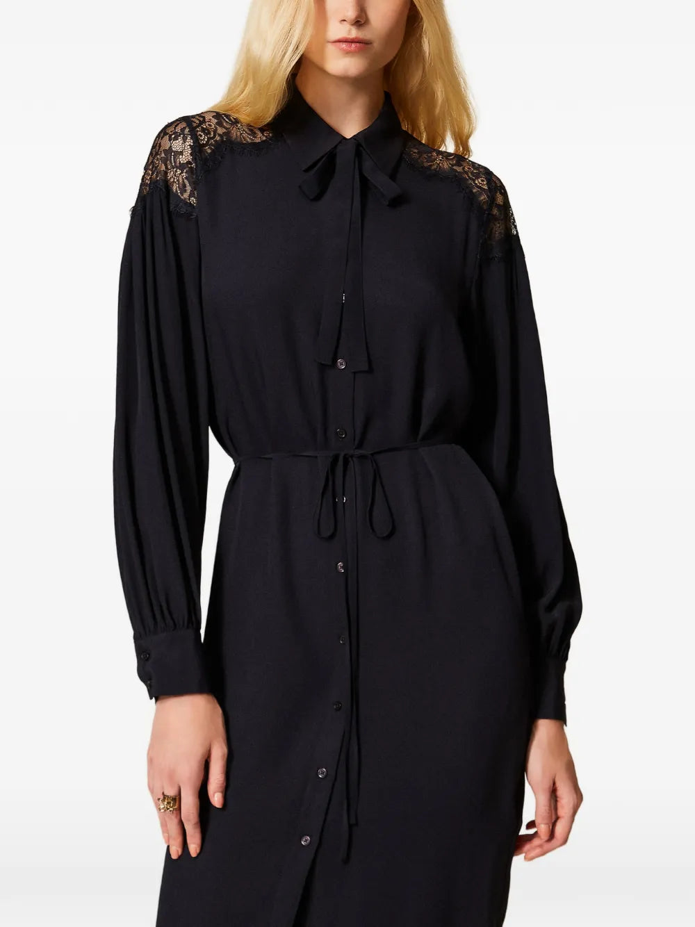 Twinset Lace Panel Georgette Midi Dress