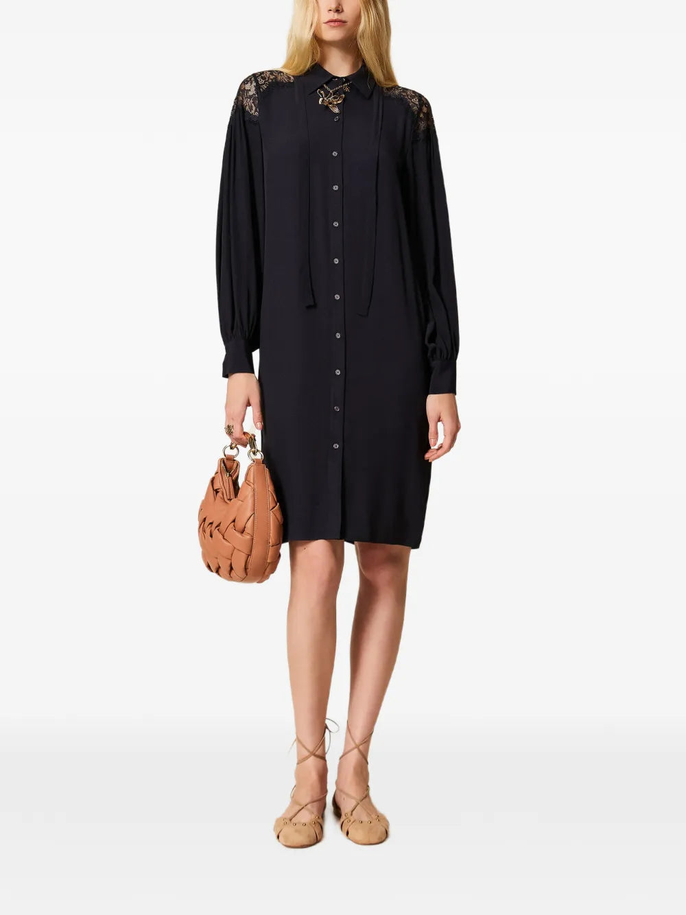 Twinset Lace Panel Georgette Midi Dress