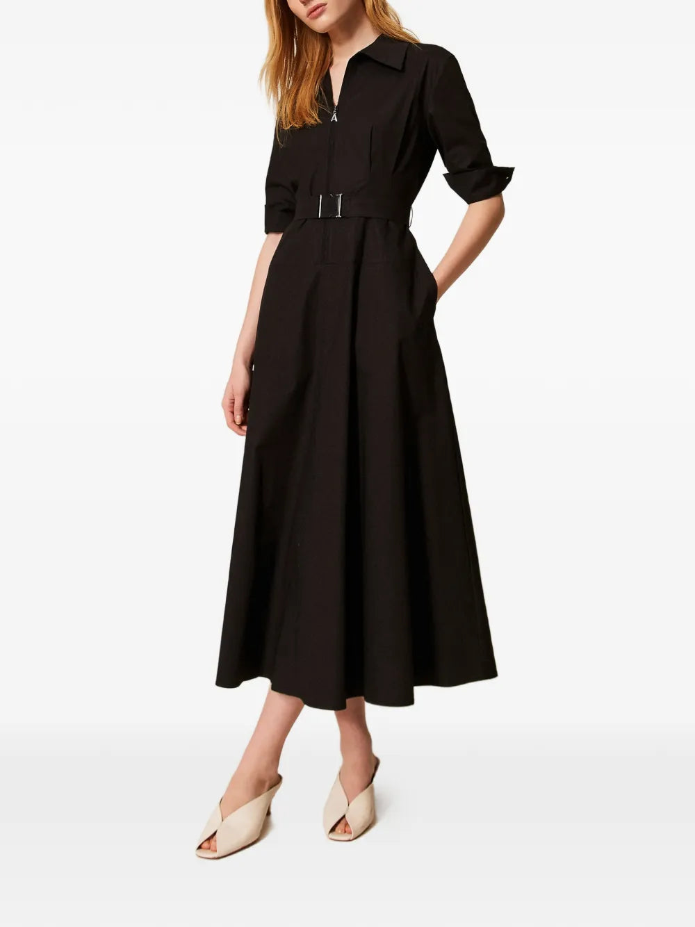 Twinset Belted Poplin Midi Dress