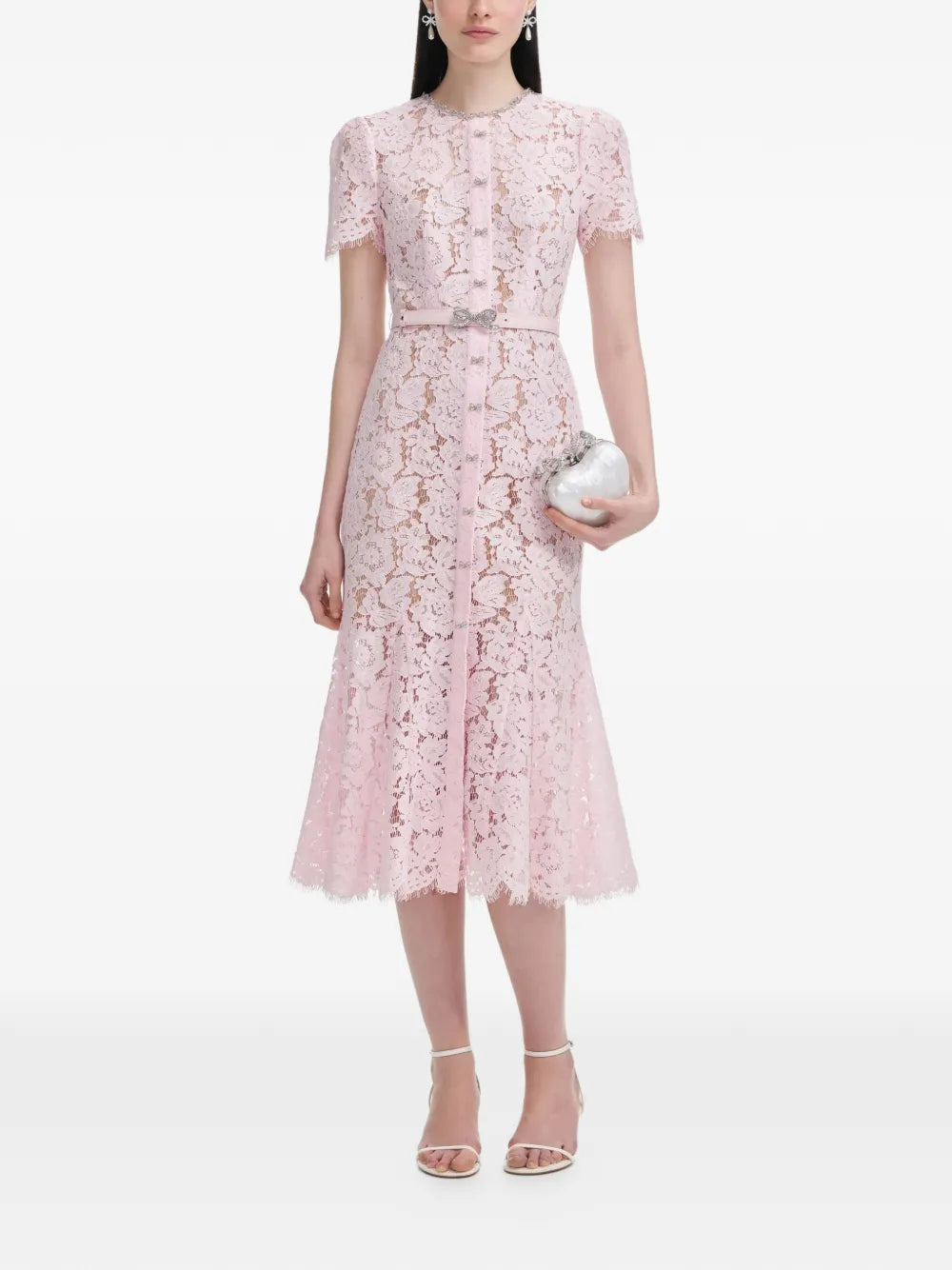 Self Portrait Lace Bow Embellished Midi Dress