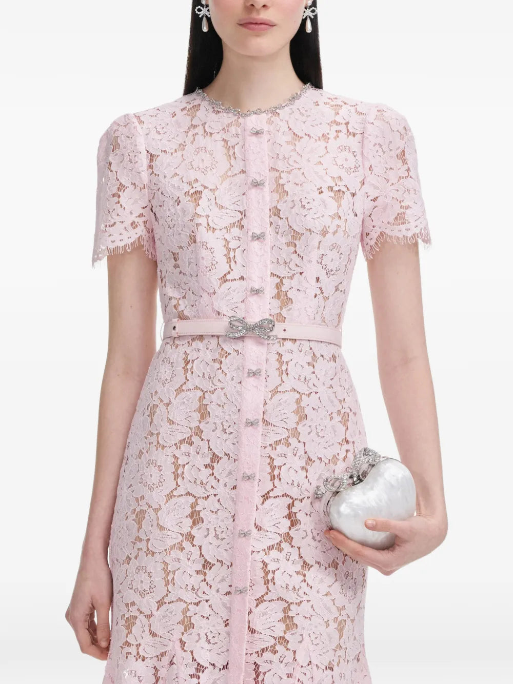 Self Portrait Lace Bow Embellished Midi Dress