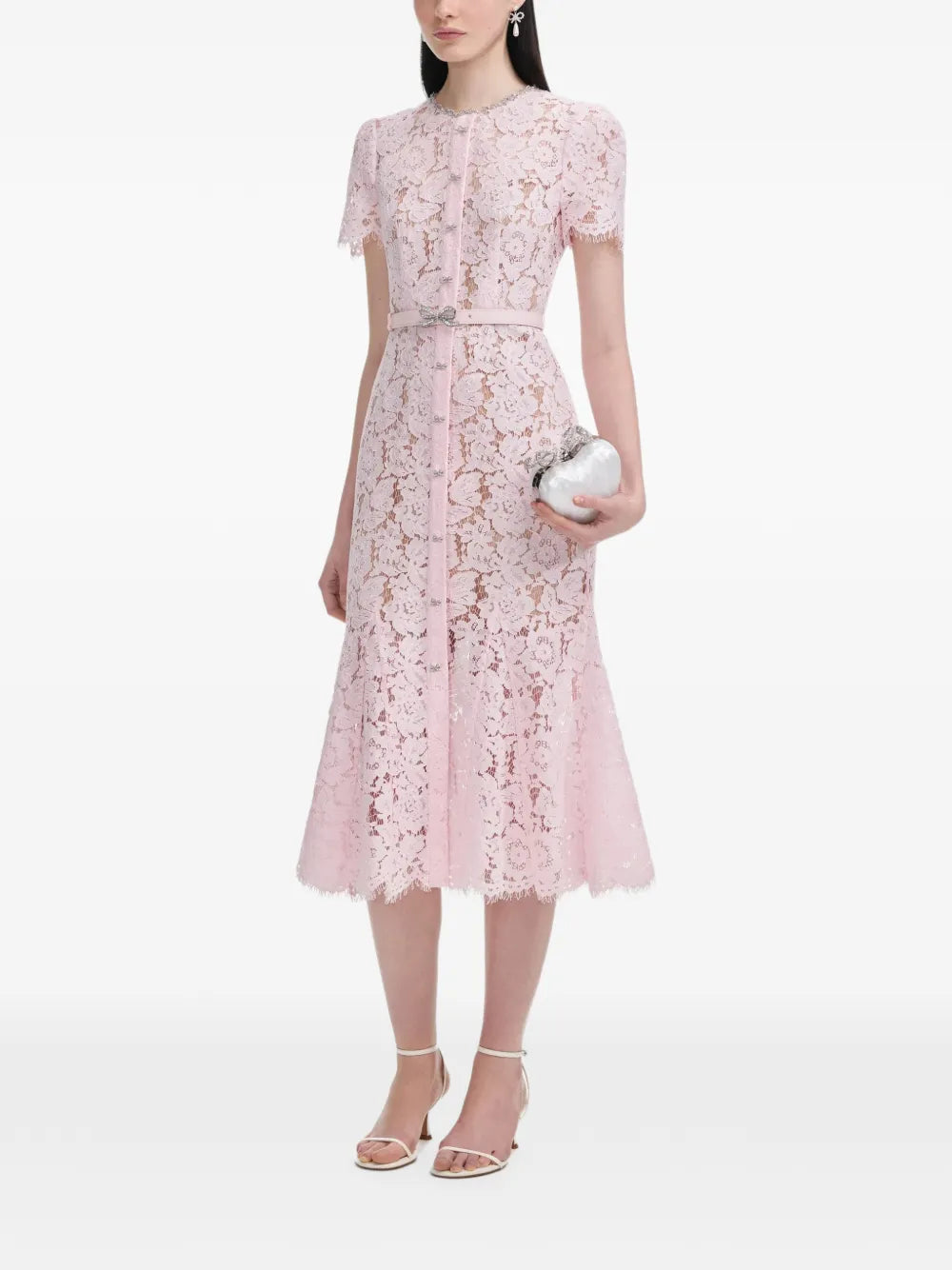 Self Portrait Lace Bow Embellished Midi Dress