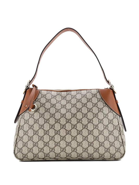 Gucci Pre Owned Emblem Gg Coated Canvas With Leather Medium Shoulder Bag