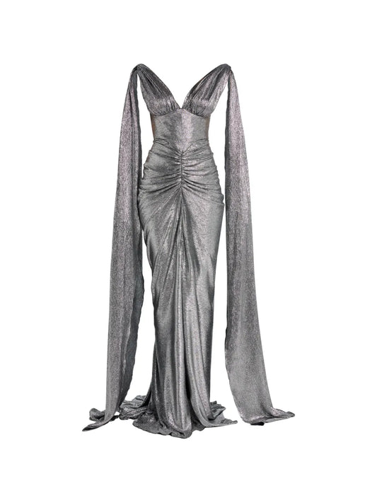 Rhea Costa V Neck Capelet Dress