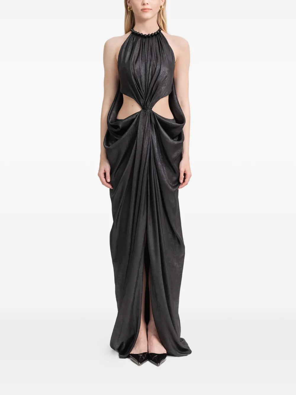 Gemy Maalouf Embellished Neck Draped Maxi Dress