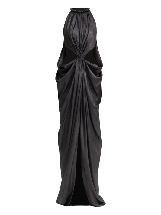 Gemy Maalouf Embellished Neck Draped Maxi Dress