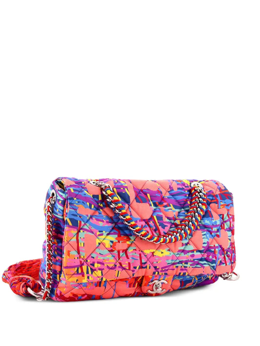 Chanel Pre Owned Chain Flap Bag Quilted Printed Foulard Medium Shoulder Bag