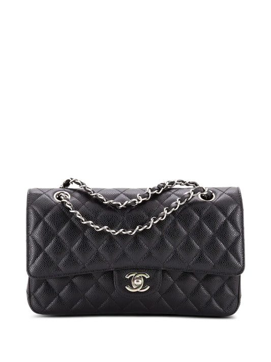Chanel Pre Owned Classic Double Flap Bag Quilted Caviar Medium Shoulder Bag