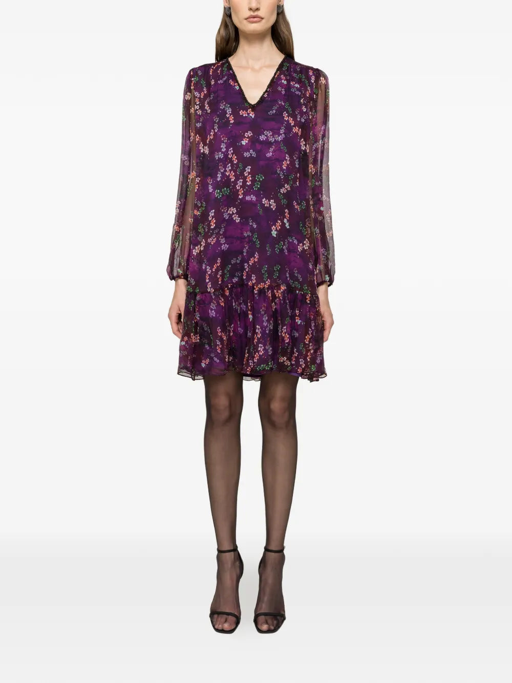 Nissa Ruffle Floral Silk Mini Dress