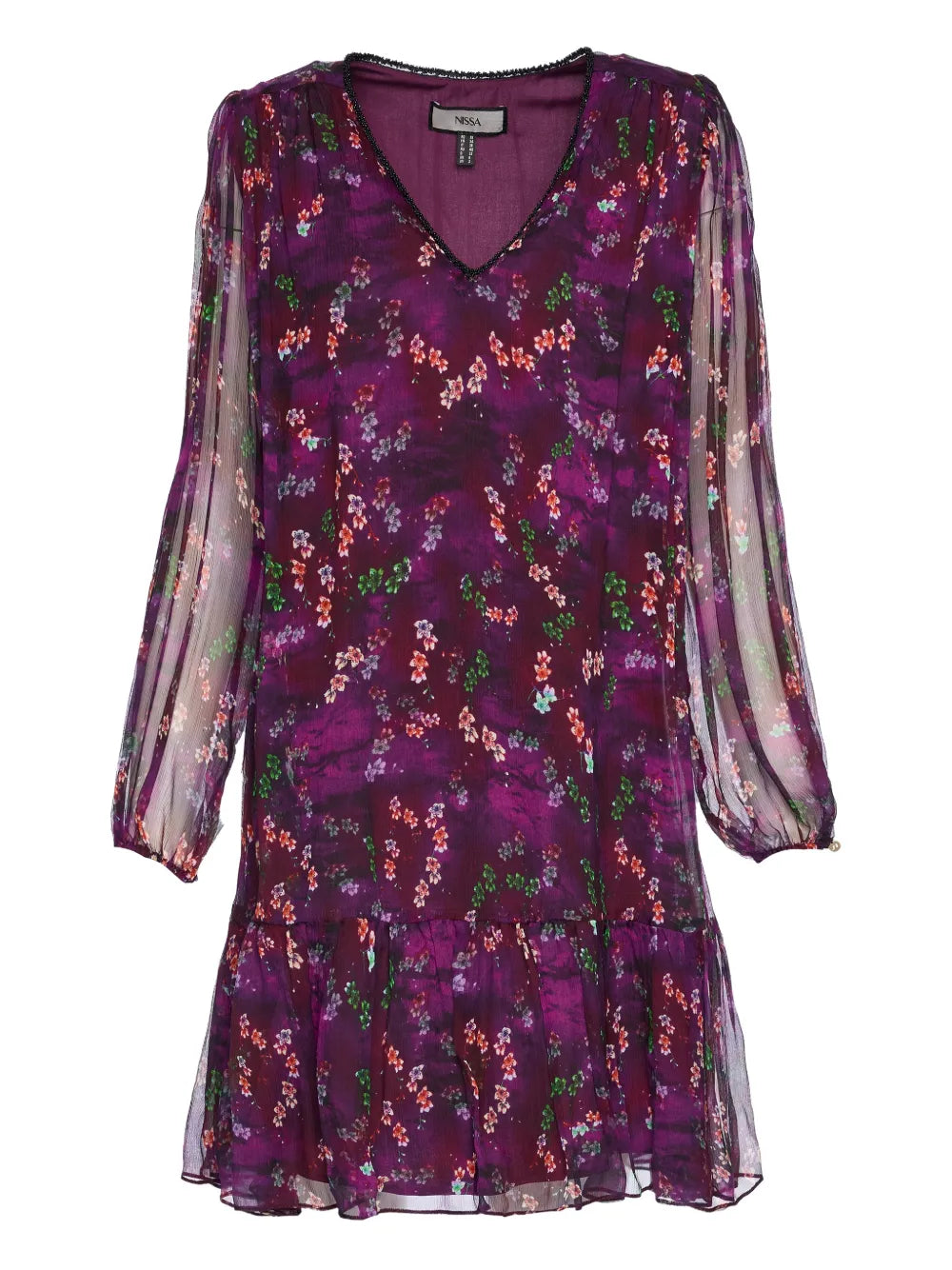 Nissa Ruffle Floral Silk Mini Dress