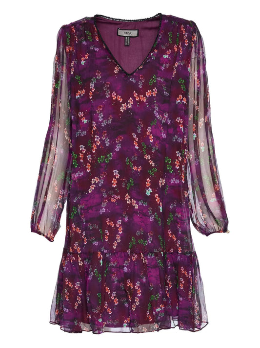 Nissa Ruffle Floral Silk Mini Dress
