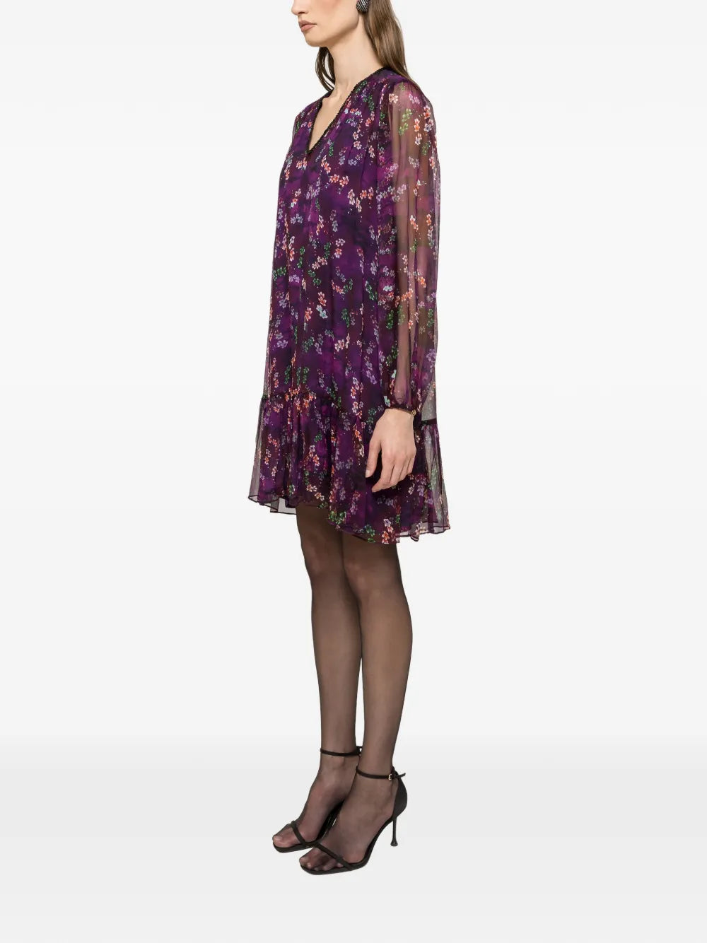 Nissa Ruffle Floral Silk Mini Dress