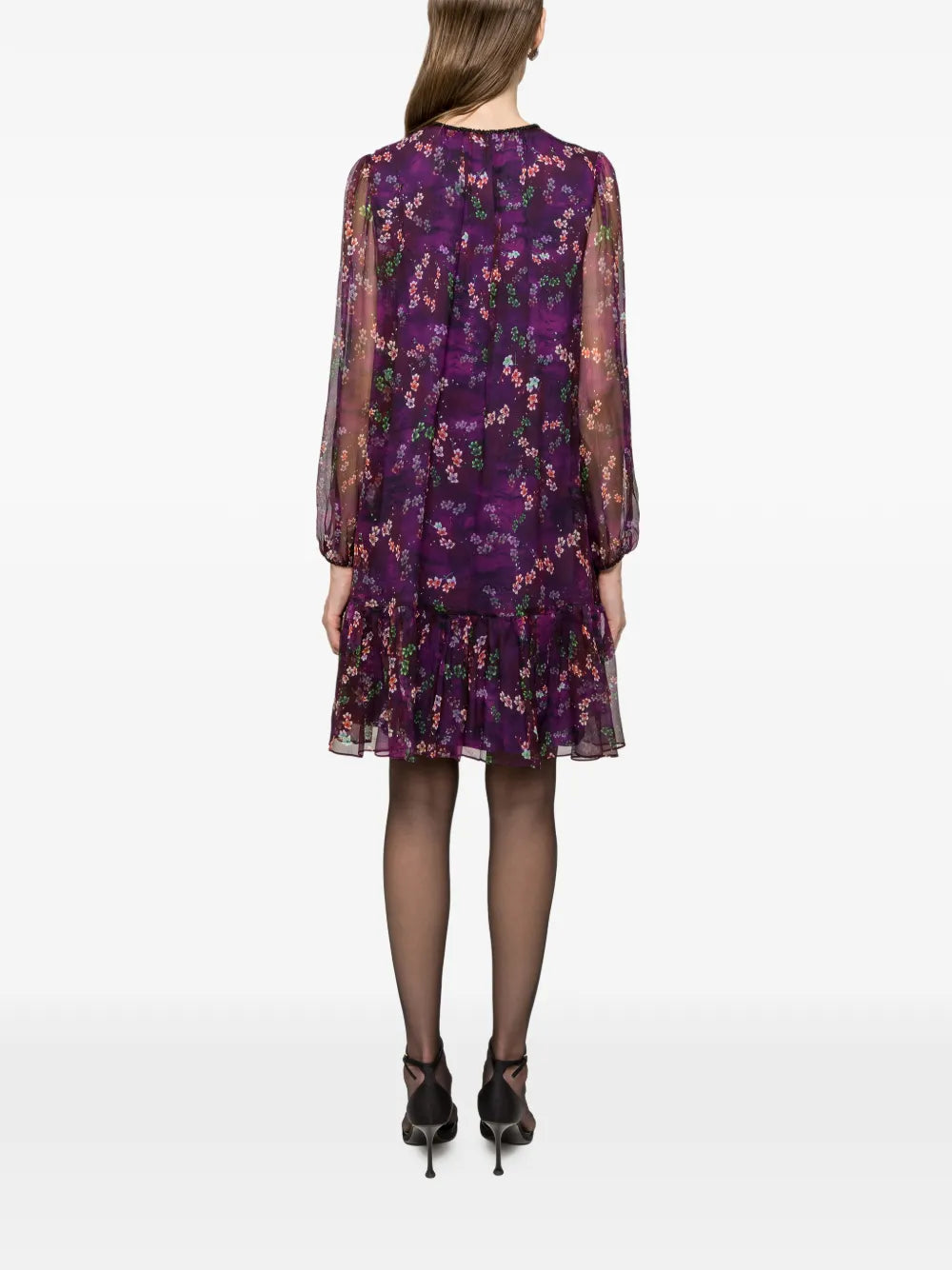 Nissa Ruffle Floral Silk Mini Dress
