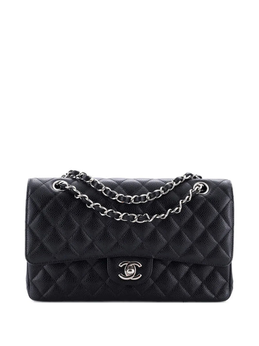 Chanel Pre Owned Classic Double Flap Bag Quilted Caviar Medium Shoulder Bag