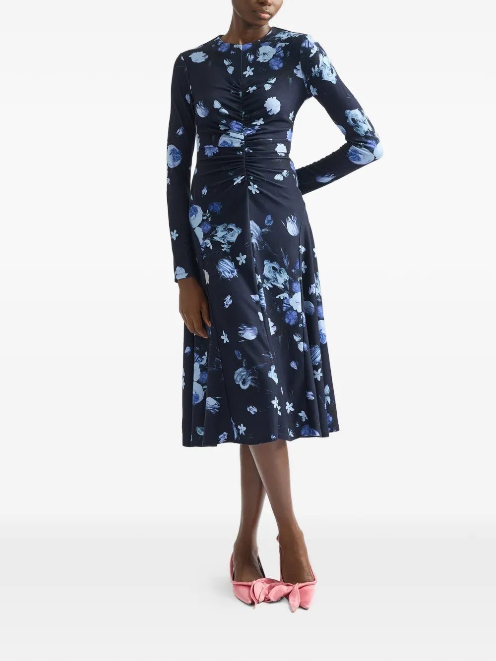 Erdem Floral Print Long Sleeve Midi Dress