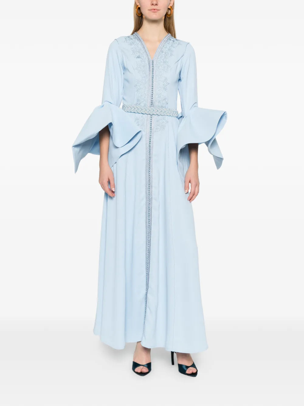 Reem Al Dhaheri Ruffled Embroidered Maxi Kaftan
