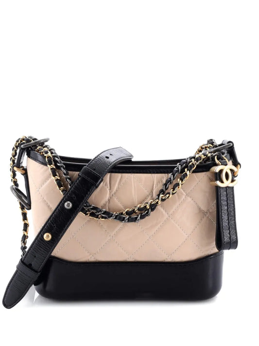 Chanel Pre Owned Bicolor Gabrielle Quilted Aged Calfskin Small Hobo Bag
