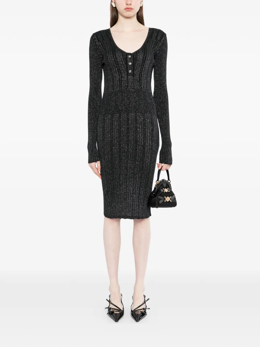 Versace Button Ribbed Dress